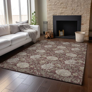 HomeRoots 5' X 8' Merlot Beige Floral Area Rug - Durable, Stain-Resistant, UV-Protected for Stylish Spaces 655802