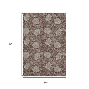 HomeRoots 8' X 10' Floral Area Rug in Merlot & Beige – Durable, Washable, UV-Protected for High-Traffic Spaces! 655804