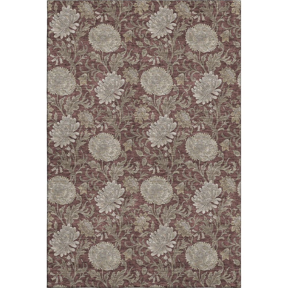 HomeRoots 8' X 10' Floral Area Rug in Merlot & Beige – Durable, Washable, UV-Protected for High-Traffic Spaces! 655804
