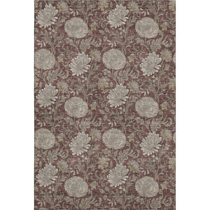 HomeRoots 8' X 10' Floral Area Rug in Merlot & Beige – Durable, Washable, UV-Protected for High-Traffic Spaces! 655804