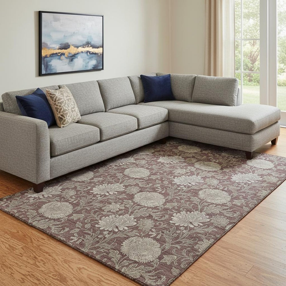 HomeRoots 8' X 10' Floral Area Rug in Merlot & Beige – Durable, Washable, UV-Protected for High-Traffic Spaces! 655804