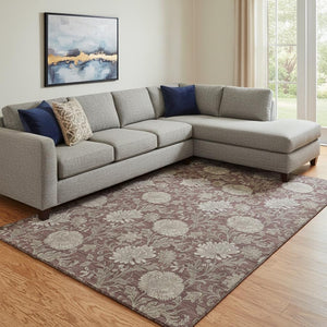 HomeRoots 8' X 10' Floral Area Rug in Merlot & Beige – Durable, Washable, UV-Protected for High-Traffic Spaces! 655804