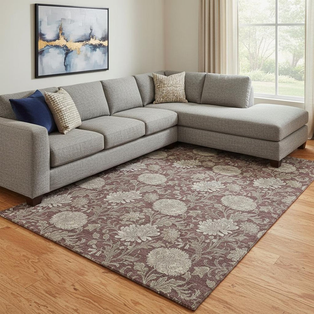 HomeRoots 9' X 12' Merlot and Beige Floral Area Rug - Durable, Stain-Resistant, UV Protected for Homes 655805