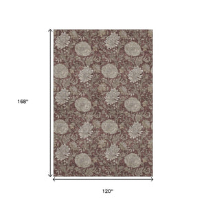 HomeRoots 10' X 14' Elegant Merlot and Beige Floral Washable Area Rug with UV Protection for Busy Homes 655806