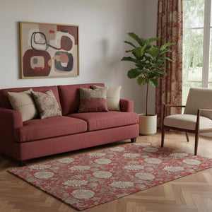 HomeRoots 5' X 8' Vibrant Red and Beige Floral Area Rug - Washable, UV-Protected, Perfect for High-Traffic Areas 655808