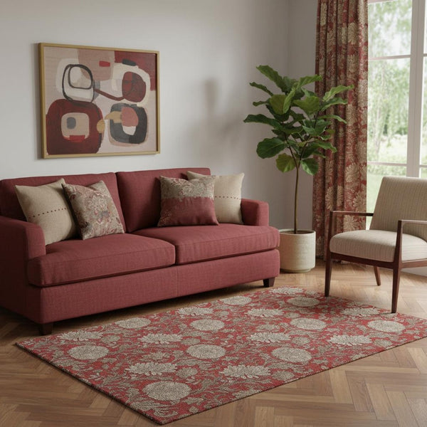 HomeRoots 5' X 8' Vibrant Red and Beige Floral Area Rug - Washable, UV-Protected, Perfect for High-Traffic Areas 655808