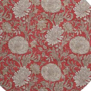 HomeRoots 8' Red And Beige Floral Round Rug - Washable, Stain-Resistant, UV Protected for Indoor & Outdoor Use 655809