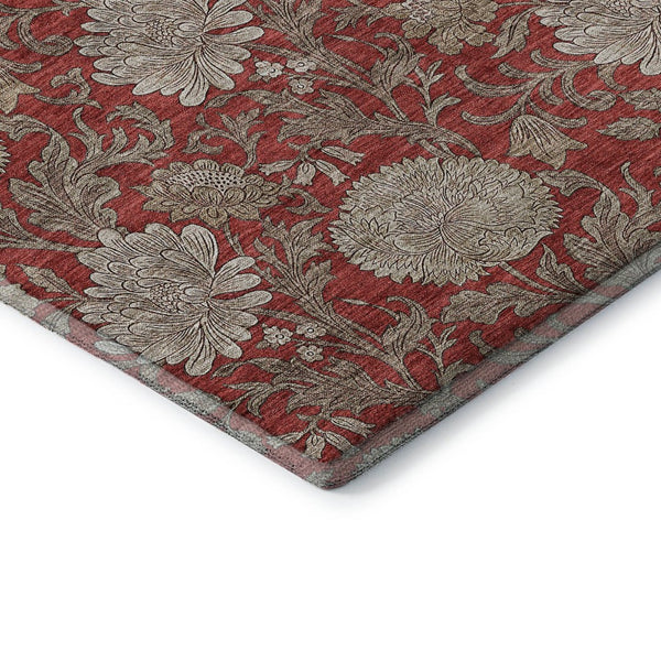 HomeRoots 8' Red And Beige Floral Round Rug - Washable, Stain-Resistant, UV Protected for Indoor & Outdoor Use 655809