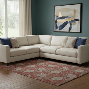 HomeRoots 8' X 10' Elegant Red & Beige Floral Washable Area Rug - UV Protected & Stain Resistant for Everyday Use 655810