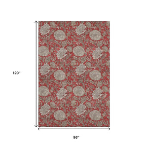 HomeRoots 8' X 10' Elegant Red & Beige Floral Washable Area Rug - UV Protected & Stain Resistant for Everyday Use 655810
