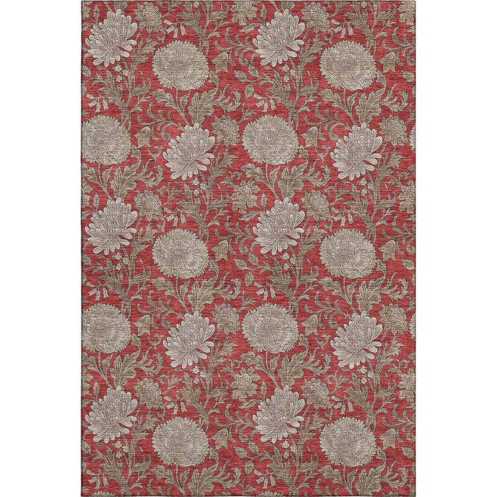 HomeRoots 9' X 12' Red And Beige Floral Area Rug - Durable, Washable, UV-Protected for Stylish Living Spaces 655811