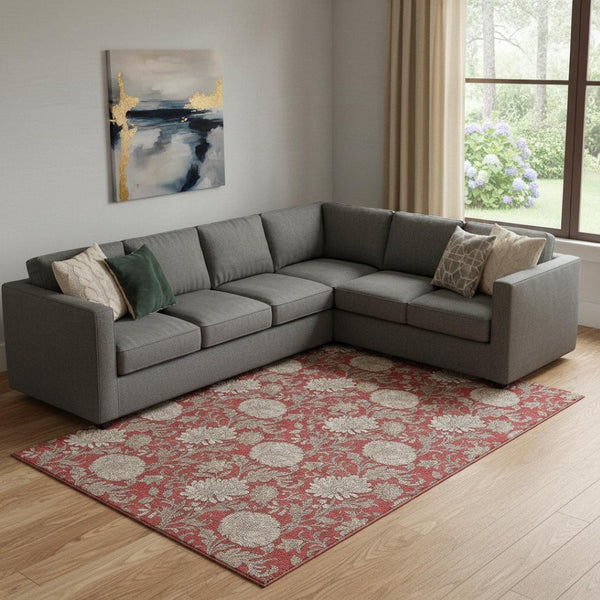 HomeRoots 9' X 12' Red And Beige Floral Area Rug - Durable, Washable, UV-Protected for Stylish Living Spaces 655811
