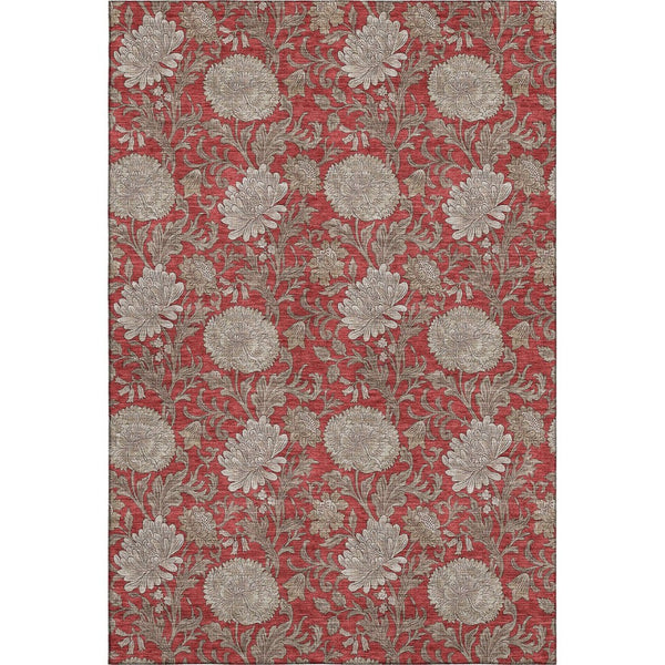 HomeRoots 10' X 14' Red And Beige Floral Area Rug - Durable, Washable, UV-Protected Design for Family Homes 655812