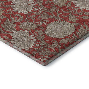 HomeRoots 10' X 14' Red And Beige Floral Area Rug - Durable, Washable, UV-Protected Design for Family Homes 655812