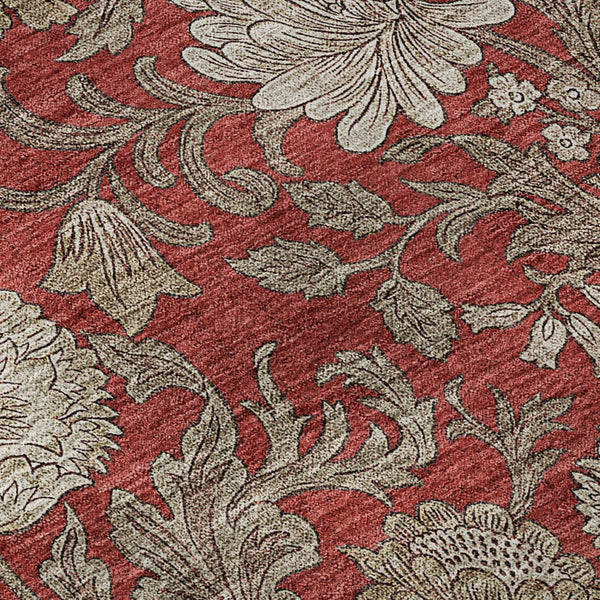 HomeRoots 10' X 14' Red And Beige Floral Area Rug - Durable, Washable, UV-Protected Design for Family Homes 655812