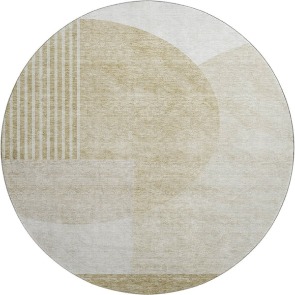 HomeRoots 8' Stylish Brown and Ivory Geometric Washable Round Rug with UV Protection for High-Traffic Areas 655815