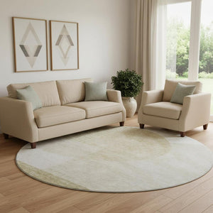 HomeRoots 8' Stylish Brown and Ivory Geometric Washable Round Rug with UV Protection for High-Traffic Areas 655815