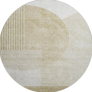 HomeRoots 8' Stylish Brown and Ivory Geometric Washable Round Rug with UV Protection for High-Traffic Areas 655815