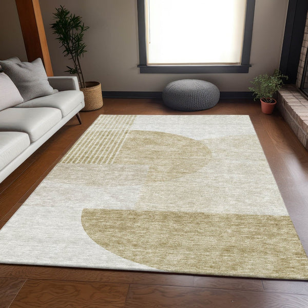 HomeRoots 8' X 10' Brown & Ivory Geometric Area Rug - Washable, UV Protected, Durable for High-Traffic Spaces 655816