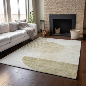 HomeRoots 8' X 10' Brown & Ivory Geometric Area Rug - Washable, UV Protected, Durable for High-Traffic Spaces 655816