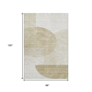 HomeRoots 8' X 10' Brown & Ivory Geometric Area Rug - Washable, UV Protected, Durable for High-Traffic Spaces 655816