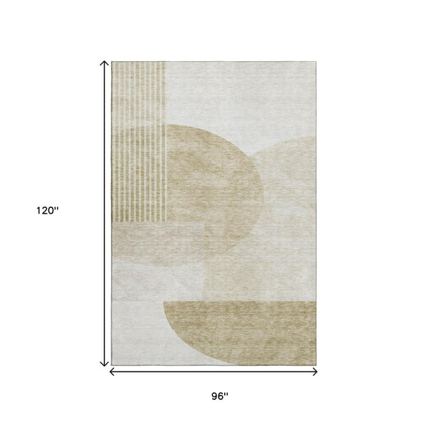 HomeRoots 8' X 10' Brown & Ivory Geometric Area Rug - Washable, UV Protected, Durable for High-Traffic Spaces 655816