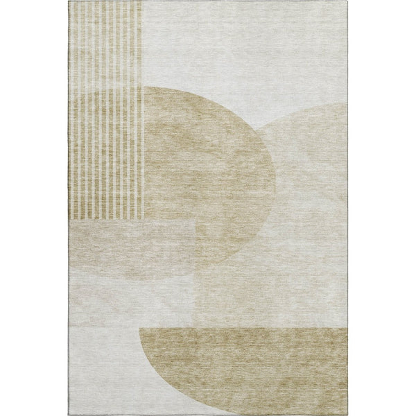 HomeRoots 9' X 12' Brown And Ivory Geometric Area Rug - Washable, UV Protected, Perfect for Modern Homes! 655817