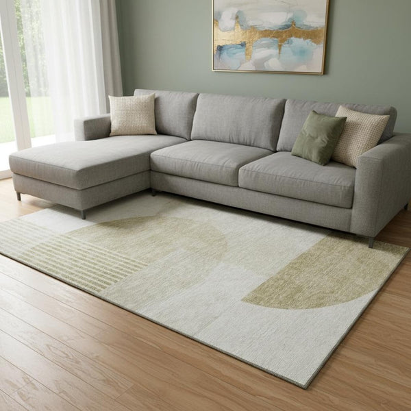 HomeRoots 10' x 14' Brown and Ivory Geometric Washable Area Rug with UV Protection for Modern Living Spaces 655818