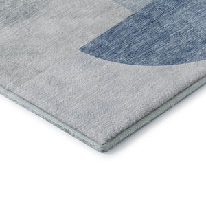HomeRoots 8' X 10' Stylish Blue & Ivory Geometric Washable Area Rug with UV Protection for Modern Spaces 655822