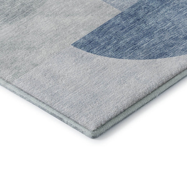 HomeRoots 8' X 10' Stylish Blue & Ivory Geometric Washable Area Rug with UV Protection for Modern Spaces 655822