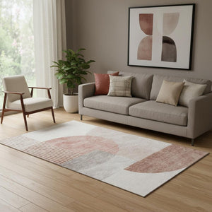 HomeRoots 5' X 8' Copper Gray & Ivory Geometric Area Rug – Washable, Stain-Resistant, UV-Protected for Durability 655826