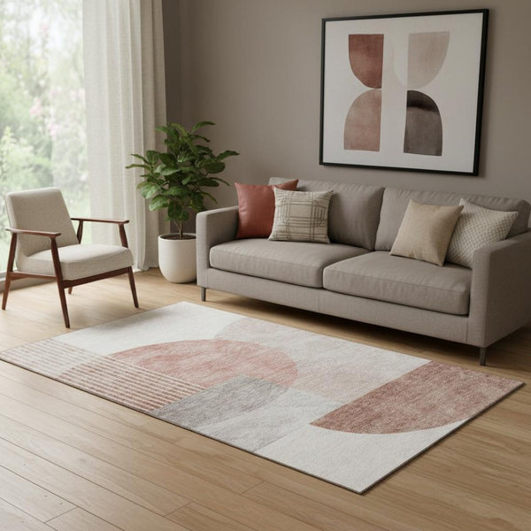 HomeRoots 5' X 8' Copper Gray & Ivory Geometric Area Rug – Washable, Stain-Resistant, UV-Protected for Durability 655826