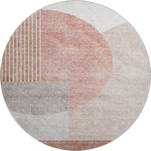 HomeRoots 8' Copper Gray and Ivory Geometric Round Rug - Washable, UV Protected, Pet-Friendly, Stylish Home Accent 655827