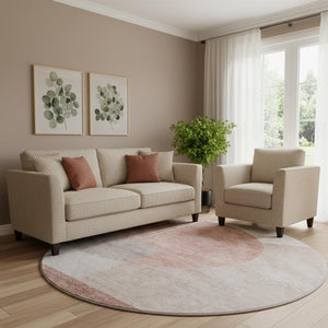 HomeRoots 8' Copper Gray and Ivory Geometric Round Rug - Washable, UV Protected, Pet-Friendly, Stylish Home Accent 655827