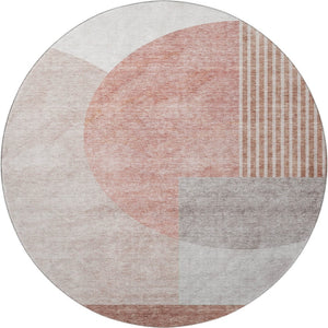 HomeRoots 8' Copper Gray and Ivory Geometric Round Rug - Washable, UV Protected, Pet-Friendly, Stylish Home Accent 655827