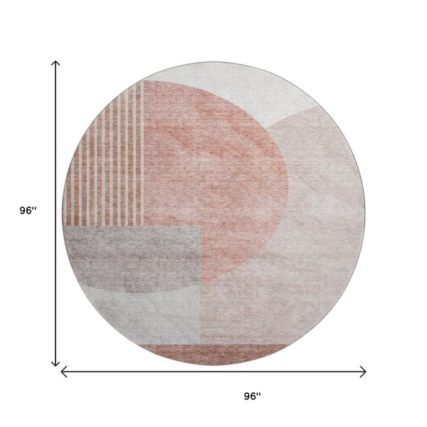 HomeRoots 8' Copper Gray and Ivory Geometric Round Rug - Washable, UV Protected, Pet-Friendly, Stylish Home Accent 655827