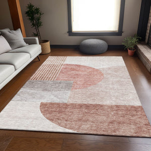 HomeRoots 9' Geometric Copper Gray and Ivory Area Rug - Durable, Washable, UV Protected for High-Traffic Spaces 655829
