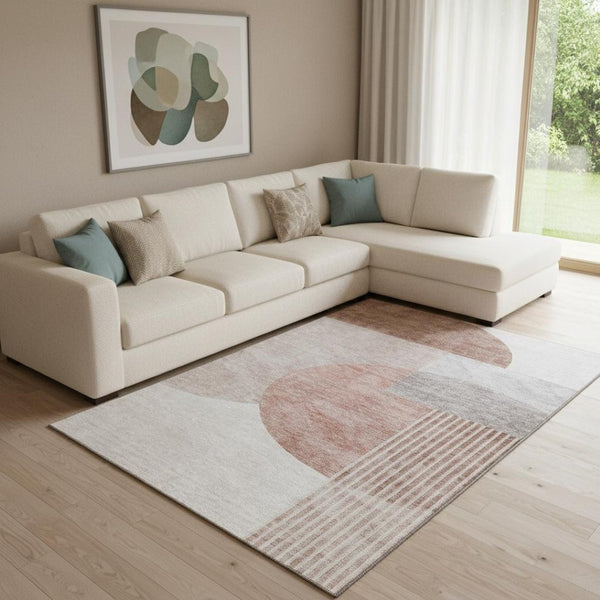 HomeRoots 9' Geometric Copper Gray and Ivory Area Rug - Durable, Washable, UV Protected for High-Traffic Spaces 655829
