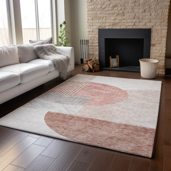 HomeRoots 9' Geometric Copper Gray and Ivory Area Rug - Durable, Washable, UV Protected for High-Traffic Spaces 655829