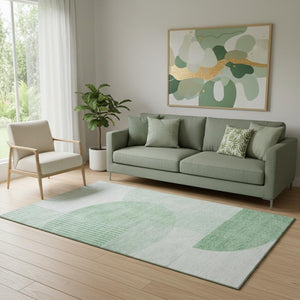 HomeRoots 5' Green and Ivory Geometric Area Rug - Washable, Stain-Resistant, UV-Protected for Busy Homes 655832