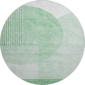 HomeRoots 8' Green and Ivory Geometric Washable Round Rug - Durable, UV-Protected, Easy-Care for Everyday Life 655833