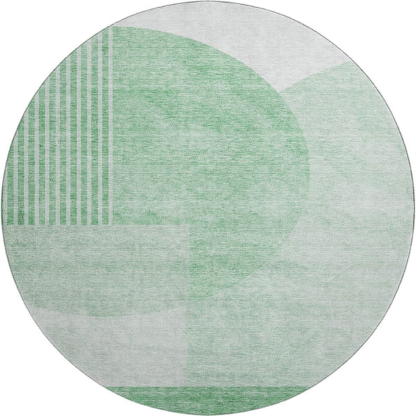 HomeRoots 8' Green and Ivory Geometric Washable Round Rug - Durable, UV-Protected, Easy-Care for Everyday Life 655833
