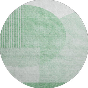 HomeRoots 8' Green and Ivory Geometric Washable Round Rug - Durable, UV-Protected, Easy-Care for Everyday Life 655833