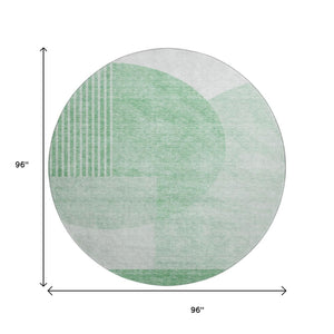 HomeRoots 8' Green and Ivory Geometric Washable Round Rug - Durable, UV-Protected, Easy-Care for Everyday Life 655833
