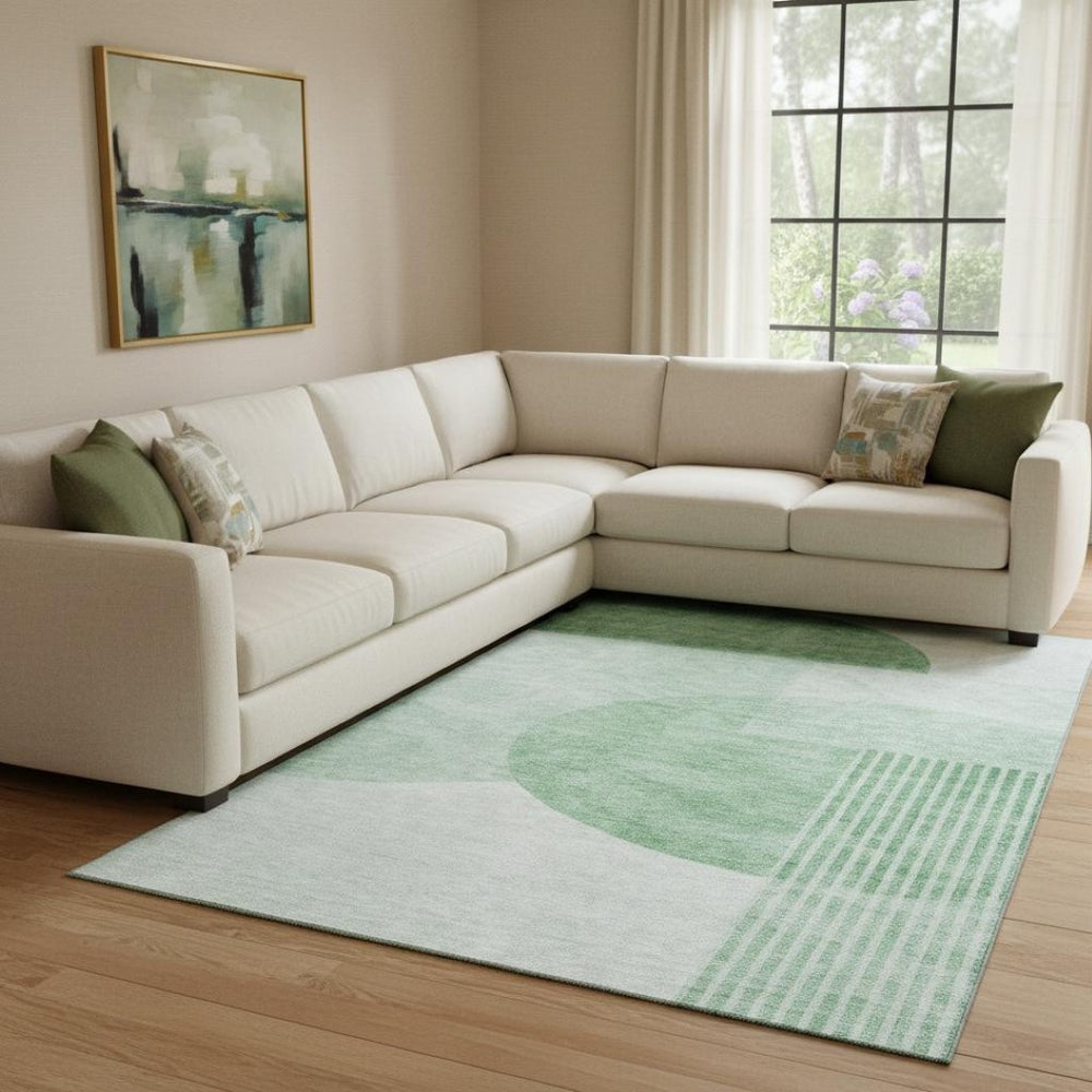 HomeRoots 8' X 10' Washable Green & Ivory Geometric Area Rug with UV Protection - Durable, Stain-Resistant Style 655834