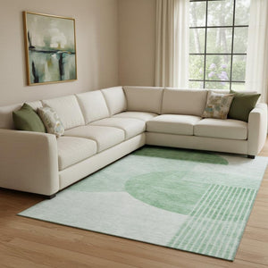 HomeRoots 8' X 10' Washable Green & Ivory Geometric Area Rug with UV Protection - Durable, Stain-Resistant Style 655834