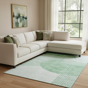 HomeRoots 9' X 12' Stylish Green & Ivory Geometric Area Rug – Washable, UV Protected, Ideal for High-Traffic Spaces 655835