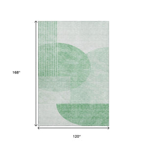 HomeRoots 10' Geometric Green and Ivory Washable Area Rug with UV Protection for Stylish Durable Spaces 655836