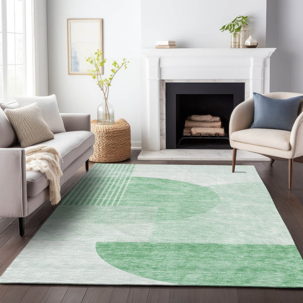 HomeRoots 10' Geometric Green and Ivory Washable Area Rug with UV Protection for Stylish Durable Spaces 655836