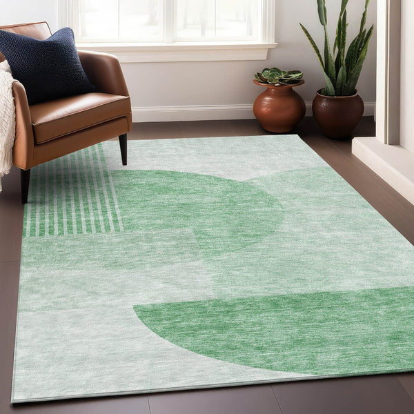 HomeRoots 10' Geometric Green and Ivory Washable Area Rug with UV Protection for Stylish Durable Spaces 655836